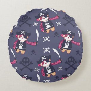Cute Pirate Panda Bear Pattern Round Cushion