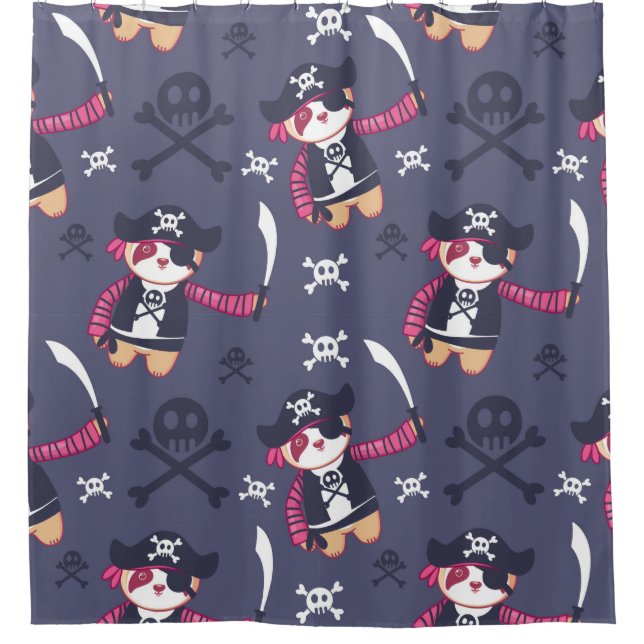 Cute Pirate Panda Bear Pattern Shower Curtain (Front)