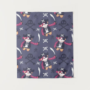 Cute Pirate Panda Bear Pattern Tapestry