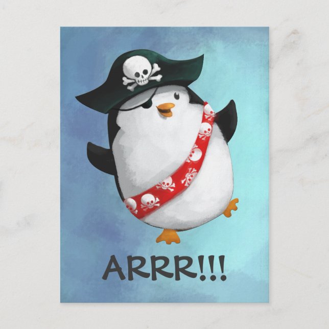 Cute Pirate Penguin Postcard (Front)