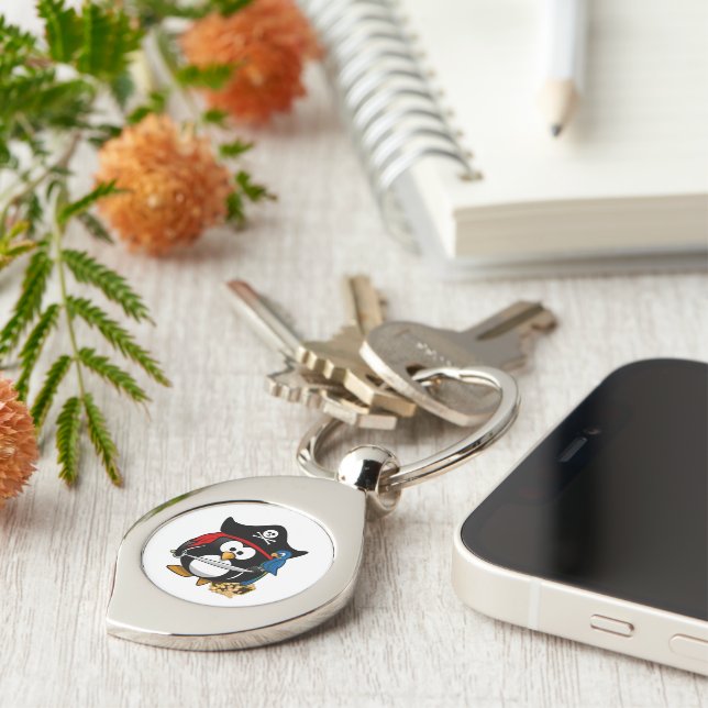 Cute Pirate Penguin with Parrot Key Ring (Side)