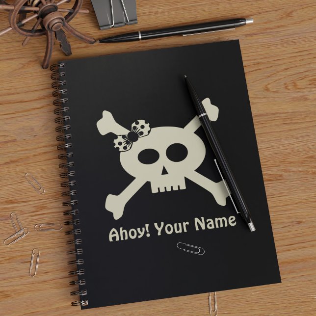 Cute Pirate Personalised Skull Crossbones Notebook (☠️Fun notebook suitable for all cute pirates. Just add your name☠️)