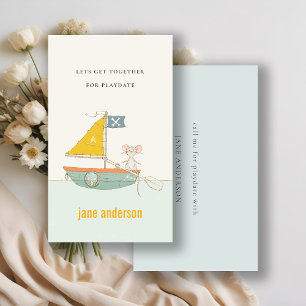 Cute Pirate Sailboat Monogram Kid Playdate Calling Business Card