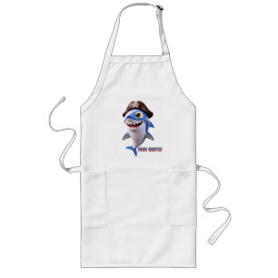 Cute Pirate Shark Cartoon – 3D Kids Illustration Long Apron
