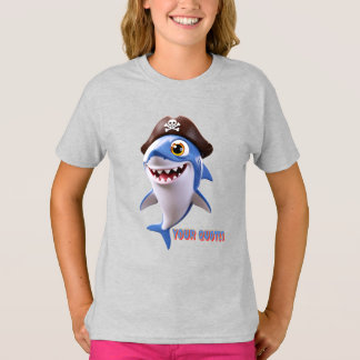 Cute Pirate Shark Cartoon – 3D Kids Illustration T-Shirt