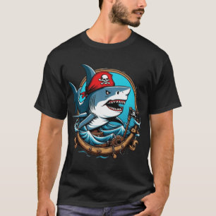 Cute pirate shark on a boat T-Shirt