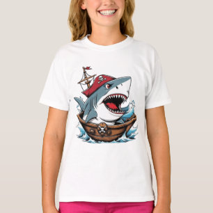 Cute pirate shark on a boat T-Shirt