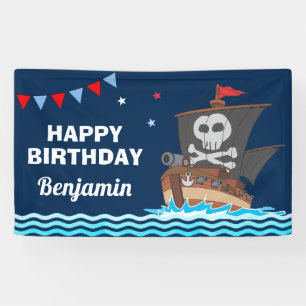 Cute Pirate Ship Kids Birthday Party Banner