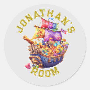 Cute Pirate Ship Personalised  Classic Round Sticker