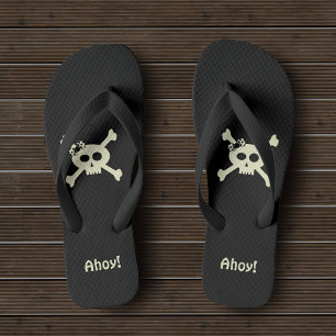 Cute Pirate Skull and Crossbones Custom Ahoy Black Jandals