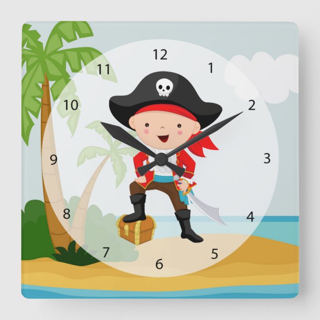 Cute Pirate Square Wall Clock (Front)
