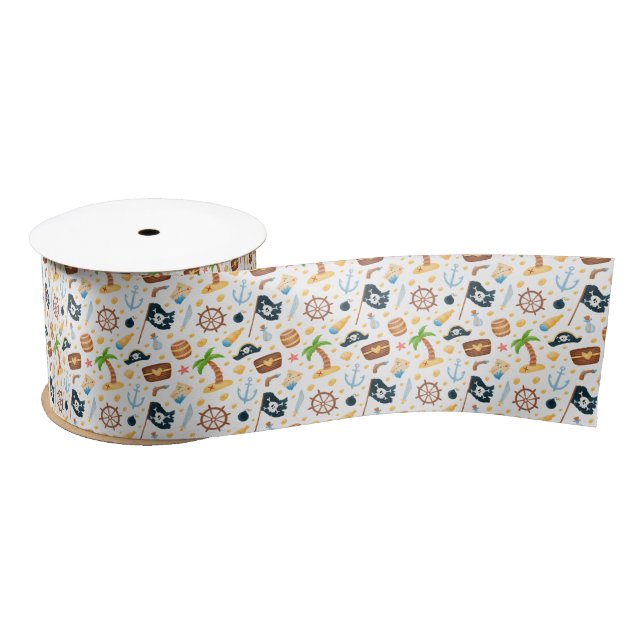 Cute Pirate Themed Nautical Pattern  Satin Ribbon (Spool)