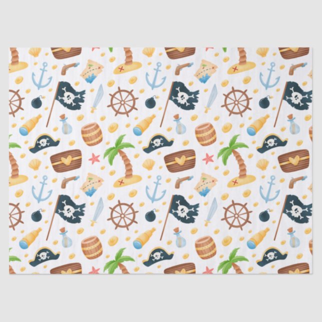 Cute Pirate Themed Nautical Pattern  Tissue Paper (Front)