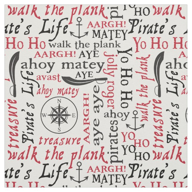 Cute Pirate Words Fabric (Swatch)
