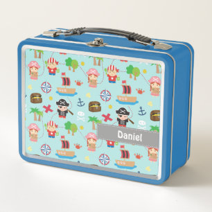 Cute Pirates Treasure Hunt Kids Personalized Lunch Metal Lunch Box