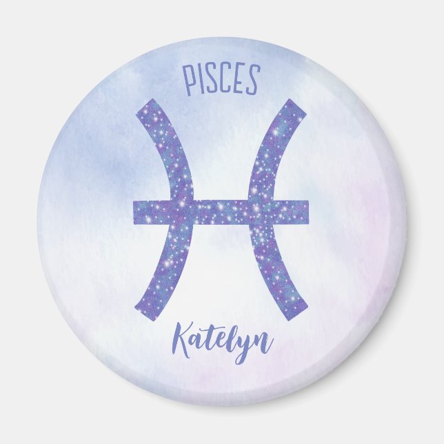 Cute Pisces Astrology Sign Personalised Purple Magnet (Front)