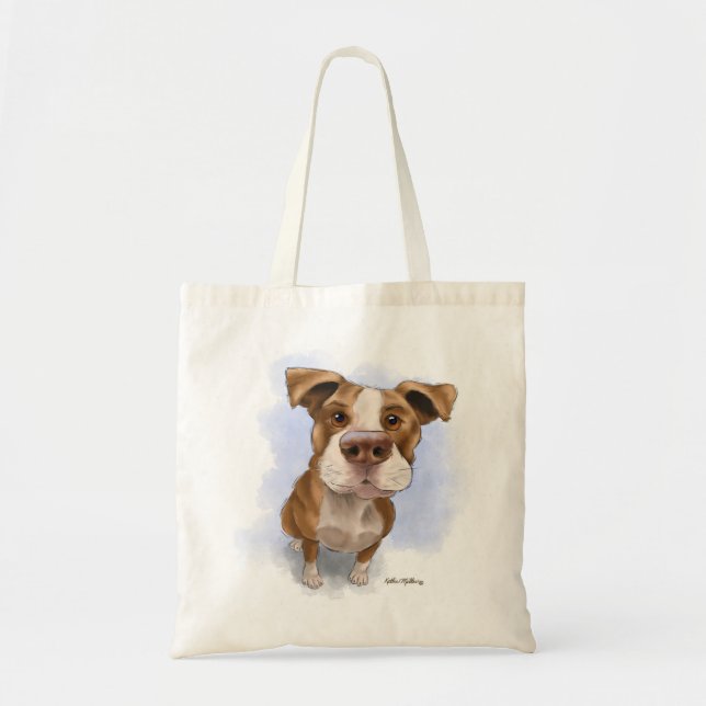 Cute Pit Bull Cartoon Tote Bag (Front)