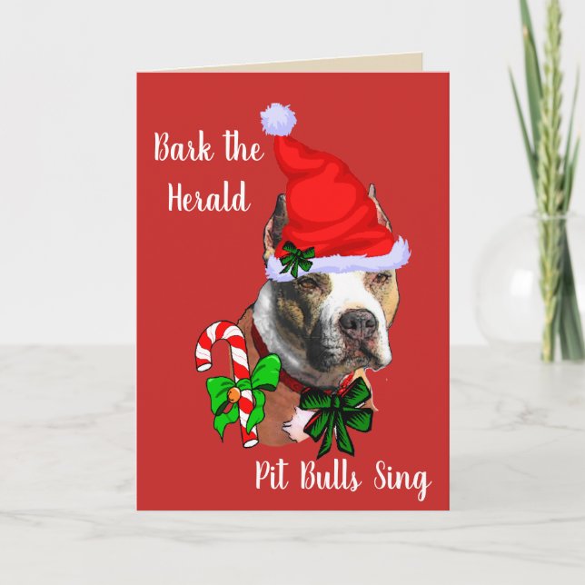 Cute Pit Bull Christmas Holiday Card (Front)