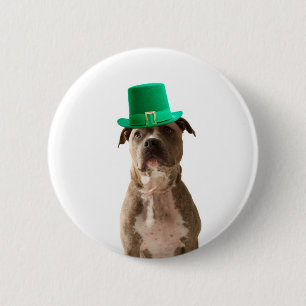 Cute Pit Bull Dog Hat St. Patrick's Day 6 Cm Round Badge