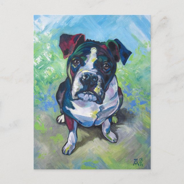 Cute Pit Bull Painting Postcard (Front)