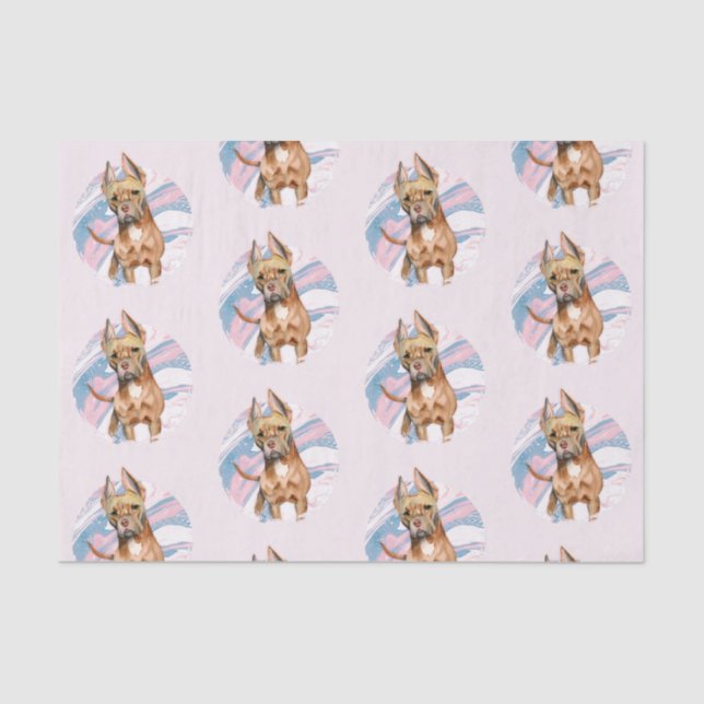Cute Pit Bull Terrier Dog Illustration Pattern Tissue Paper (Front)