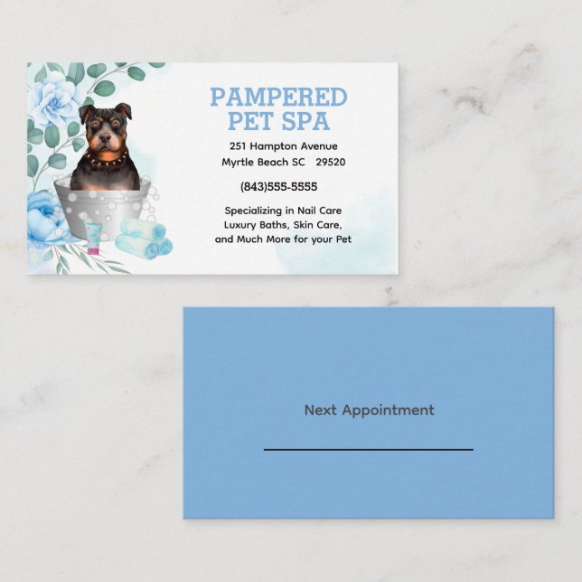 Cute Pit Bull Terrier Pet Groomer Spa Appointment Business Card (Front/Back)