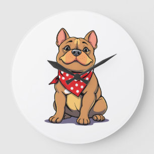 Cute Pitbull Bulldog with Bandanna Funny Dog Lover Large Clock