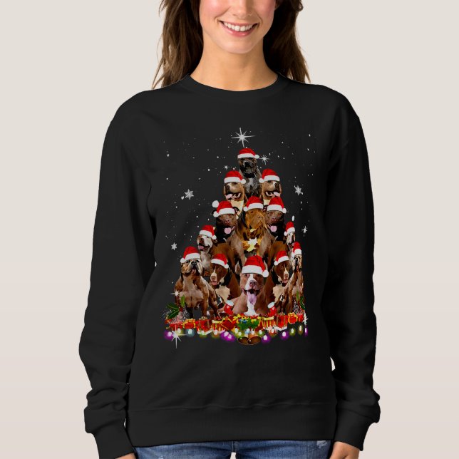 Cute Pitbull Christmas Tree Dog Santa Xmas Funny P Sweatshirt (Front)