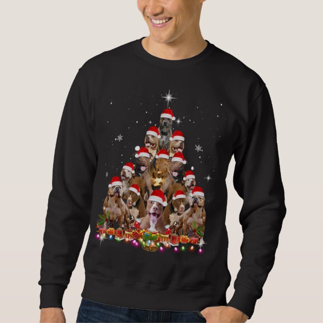 Cute Pitbull Christmas Tree Dog Santa Xmas Funny P Sweatshirt (Front)