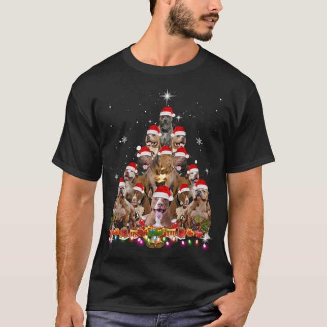 Cute Pitbull Christmas Tree Dog Santa Xmas Funny P T-Shirt (Front)
