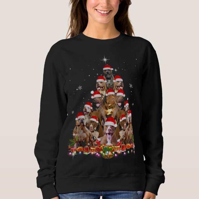 Cute Pitbull Christmas Tree Dog Santa Xmas Tee Fun (Front)