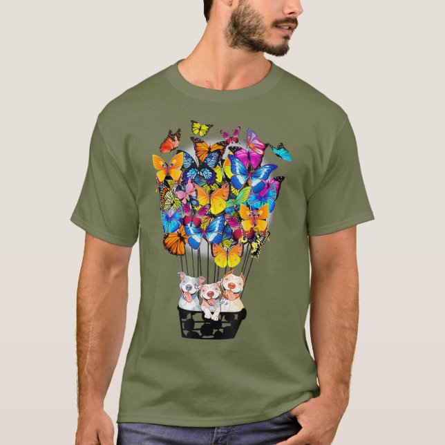Cute Pitbull Dog Butterfly Hot Air Balloon T T-Shirt (Front)