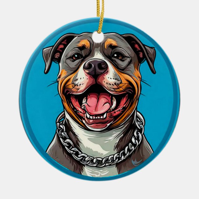Cute Pitbull dog Ceramic Tree Decoration (Front)