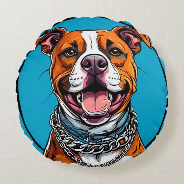 Cute Pitbull dog Round Cushion (Front)