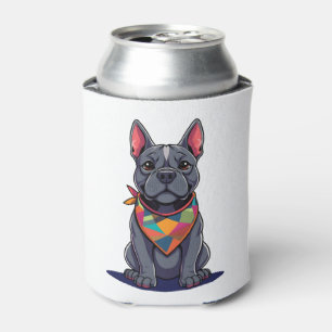 Cute Pitbull Frenchie Dog with Bandanna Art Can Cooler