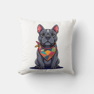 Cute Pitbull Frenchie Dog with Bandanna Art Cushion