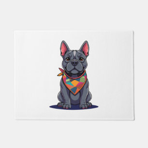 Cute Pitbull Frenchie Dog with Bandanna Art Doormat