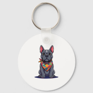 Cute Pitbull Frenchie Dog with Bandanna Art Key Ring