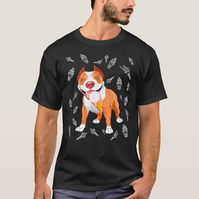 Cute Pitbull Ice Cream Lover Funny Ice Cream Cone T-Shirt (Front)
