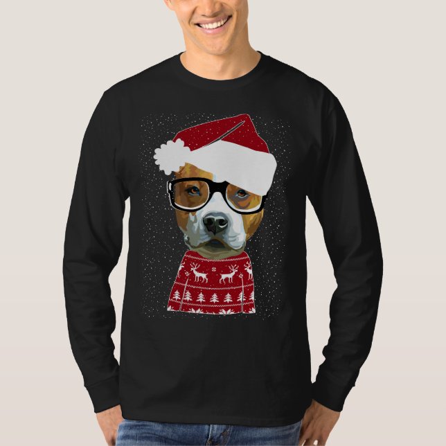 Cute Pitbull In Santa Hat Ugly Christmas Sweater M (Front)