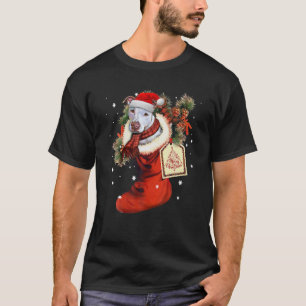 Cute Pitbull In Sock Christmas Santa Hat Xmas Dog T-Shirt