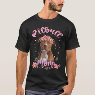 Cute Pitbull Mum Flower Dog Women T-Shirt