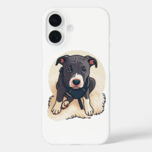 Cute Pitbull Puppy Dog Cartoon Design iPhone 16 Case