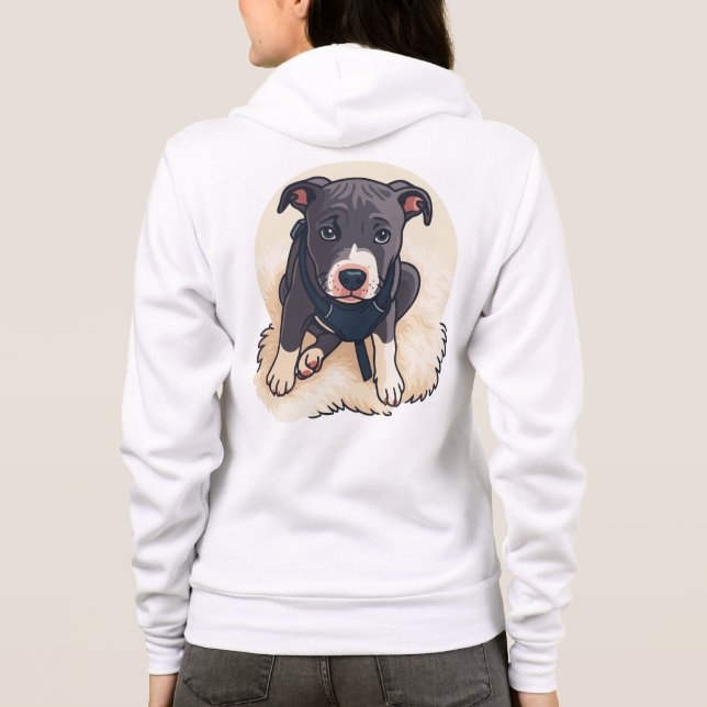 Cute Pitbull Puppy Dog Cartoon Design Hoodie (Back)