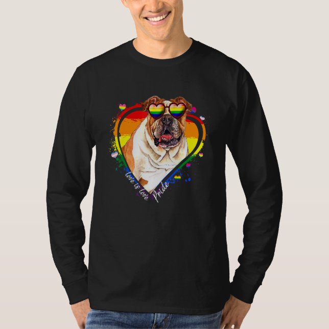 Cute Pitbull Rainbow Heart Gay Pride Lgbt   Dog   T-Shirt (Front)