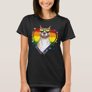 Cute Pitbull Rainbow Heart Gay Pride LGBT Tshirt D