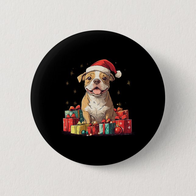 Cute Pitbull Santa Hat Funny Christmas Pittie Xmas 6 Cm Round Badge (Front)