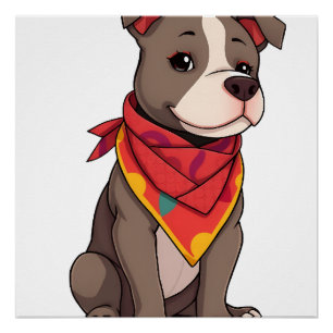 Cute Pitbull with Bandanna Adorable Dog Lover Gif Poster