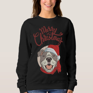 Cute Pitbull With Red Ribbon And Santa Hat Merry C Sweatshirt