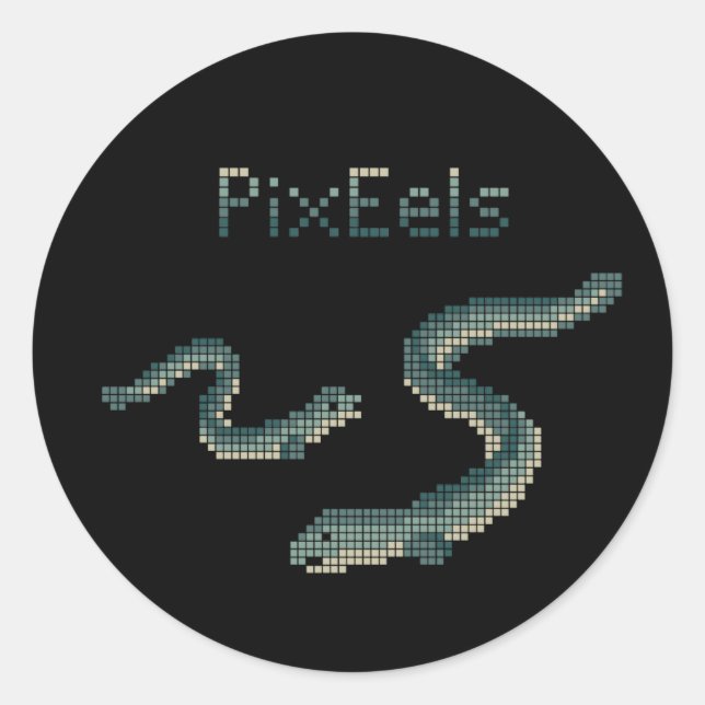 Cute "PixEels" Pixelated Eels Graphic Classic Round Sticker (Front)